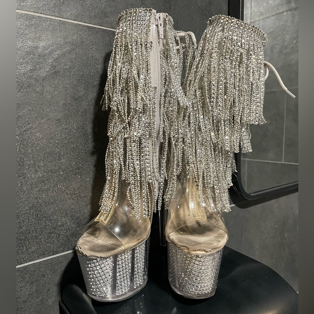 Worn Rhinestone Pleaser Ankle Boots